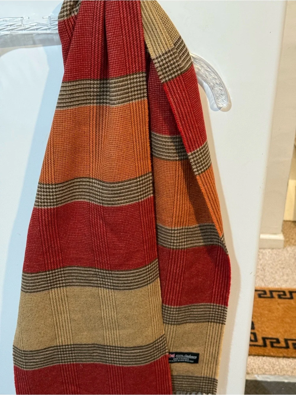 100% Cashmere Red and Tan Plaid Scarf - Made in Scotland